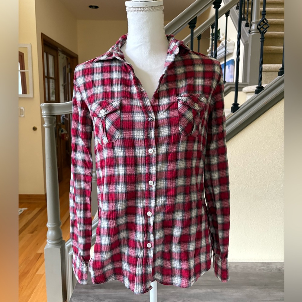 Heritage 1981 Long Sleeve Button Up Red/Black/Cream Shirt Size Medium